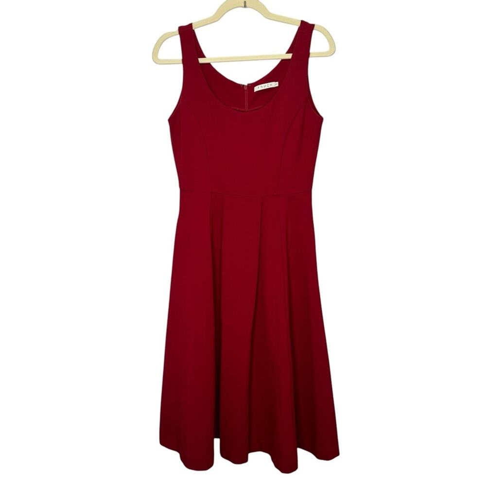 FRNCH Holiday Red A-line Romantic Scoop Neck Stretch Midi Sleeveless Dress Med